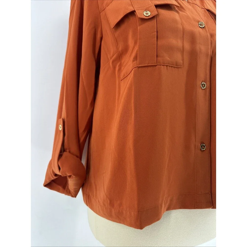 MICHAEL Michael Kors Relaxed Boxy Fit Button Down Orange Top Sz Med
